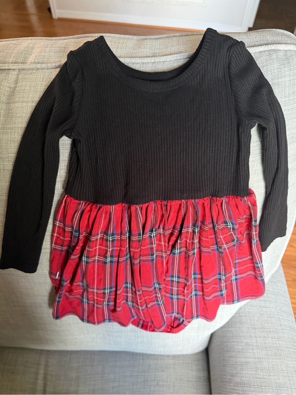 Little Sleepies Girls Long-Sleeve Skater Dress - Black with Red Plaid Peplum
